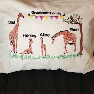 Embroidered Giraffe Family Personalised Cushion