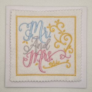 Carte de vœux brodée pour mariage Mr & Mrs