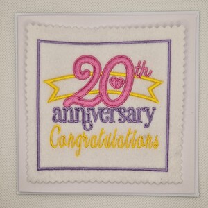 Carte brodée 20e anniversaire