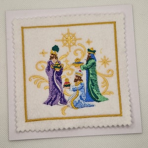 Geborduurde kerststal drie koningen