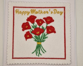 Embroidered Poppy Flower Bunch Card