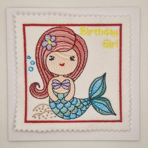 Carte brodée d'anniversaire de sirène