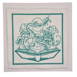 Gestickte Märchen-Drachenbuch Karte