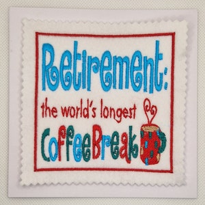 Gestickte Ruhestand Kaffeepause Karte