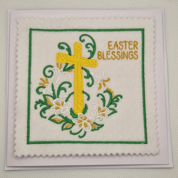 Embroidered Easter Lily Cross Blessings Card