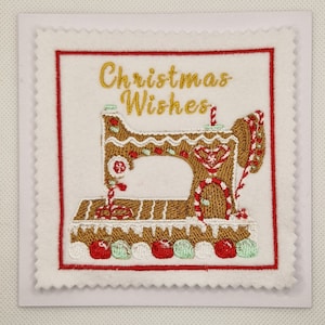 Gestickte Lebkuchen-Nähmaschine Weihnachtskarte
