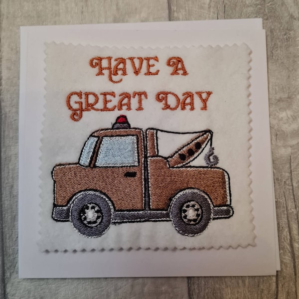 Embroidered Tow Truck Birthday Card