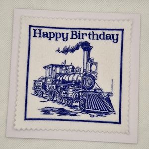 Tarjeta de tren de vapor bordada