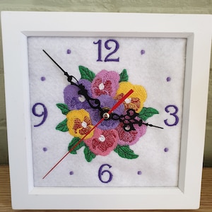 Embroidered Pansy Clock. (Silent)