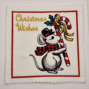 Embroidered Christmas Candy Cane Mouse Card