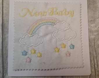 Embroidered New Baby Rainbow Card