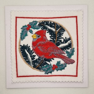 Carte brodée cercle cardinal de Noël