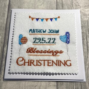 Embroidered Personalised Christening Card