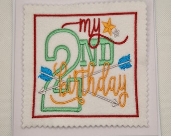 Embroidered 2nd Birthday Card