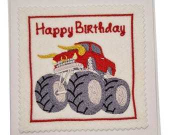 Embroidered Birthday Monster Truck Card