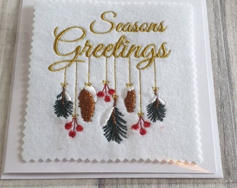 Embroidered christmas pine cone card