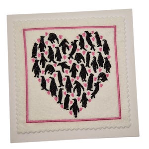 Embroidered Penguin Heart Card