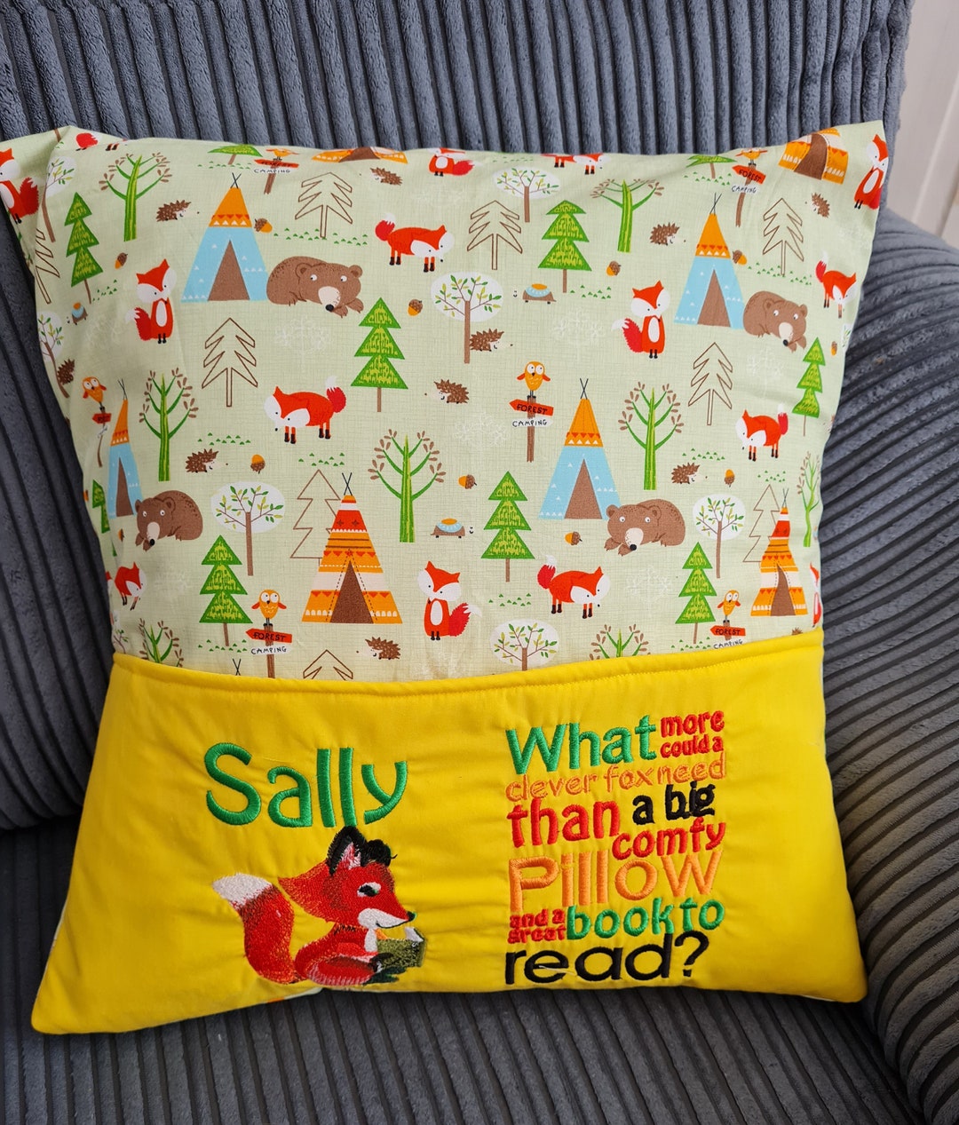 Embroidered Fox Reading Cushion/pillow Etsy