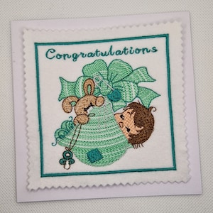 Biglietto di auguri ricamato per neonato coccolato