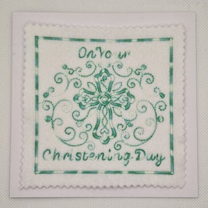 Carte de voeux croix de baptême brodée