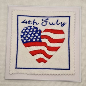 Carte brodée coeur Amérique du 4 juillet