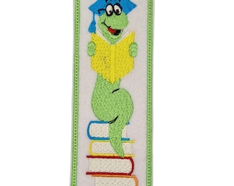 Gesticktes Buchwurm Lesezeichen