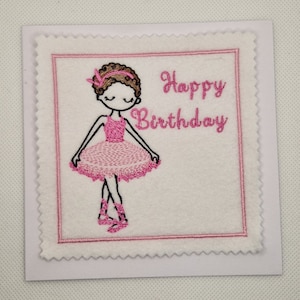 Gestickte Rosa Ballerina Geburtstagskarte