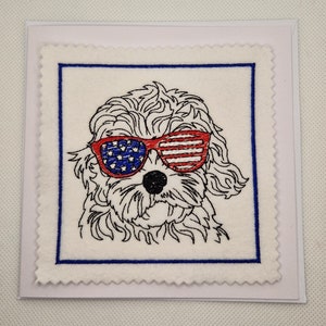 Carte brodée Etats-Unis Chien du 4 juillet de l'Amérique