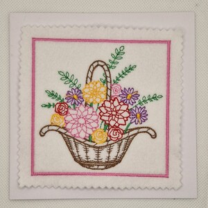 Gestickte Blumenkorb Karte
