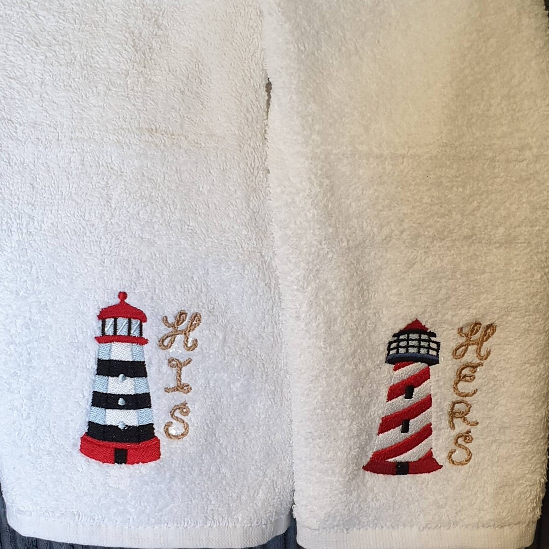 Embroidered His and Hers Lighthouse Hand Towels Etsy