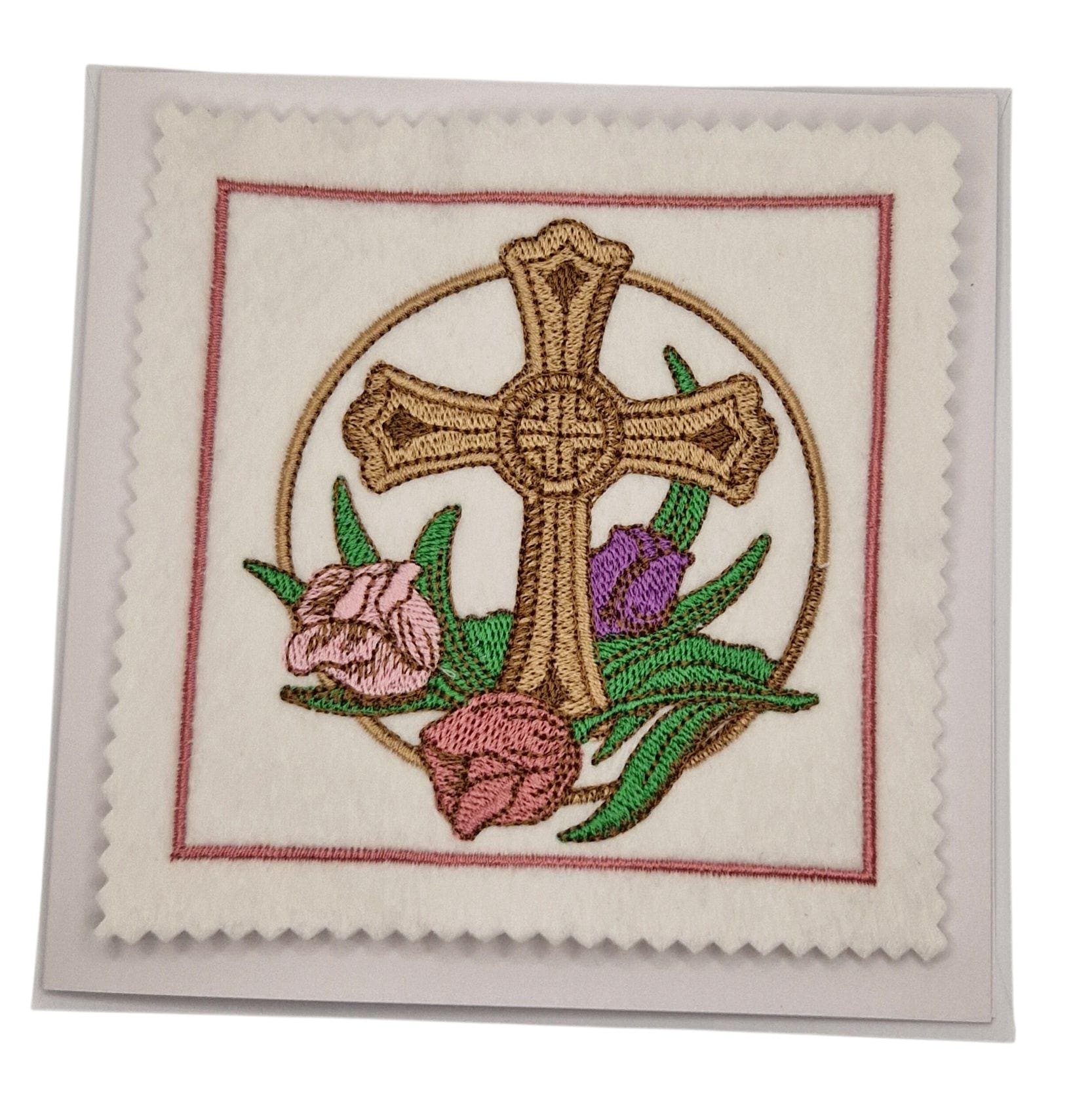 刺繍されたイースタークロスチューリップカード - Etsy 日本