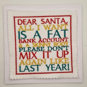 Carte brodée père Noël père Noël