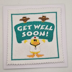 Carte brodée Bon rétablissement canard