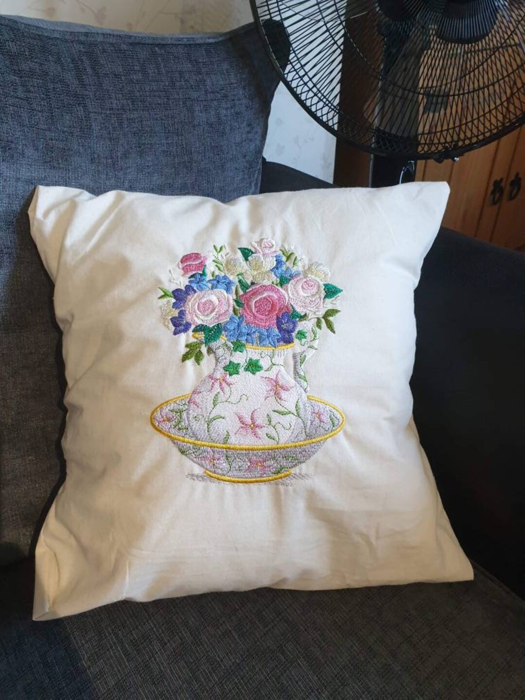 Embroidered Flower Basin and Pitcher Cushion Etsy