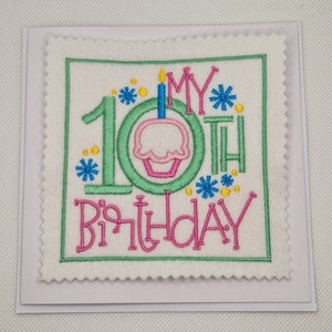Handgestickte Karte zum 10