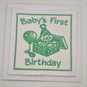 Gestickte Baby Geburtstagskarte