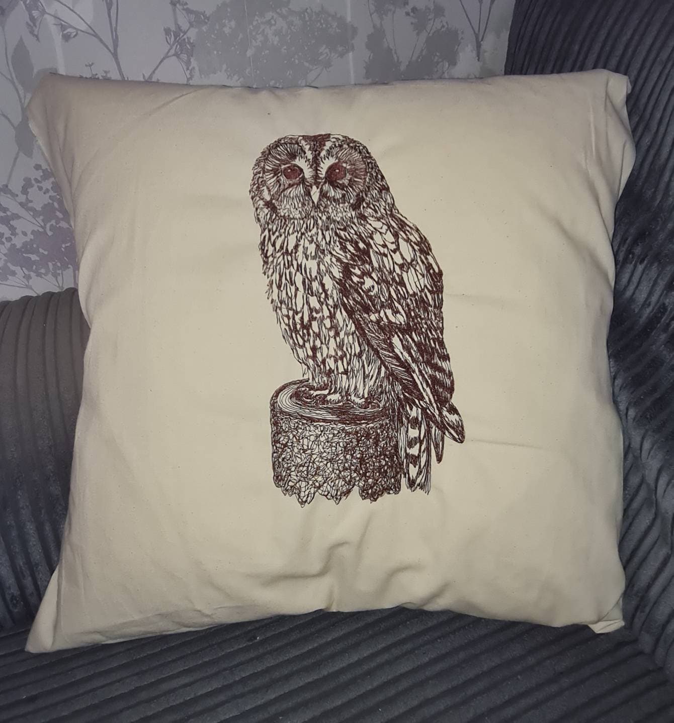 Embroidered Owl Cushion