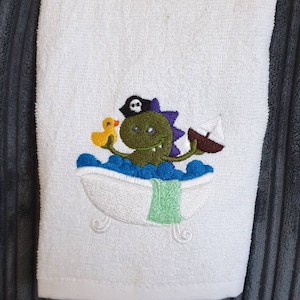 Embroidered Bathing Monster Hand Towel
