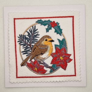 Embroidered Christmas Robin Circle Card