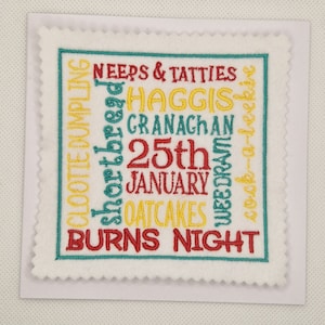Tarjeta de la noche de Burns bordada