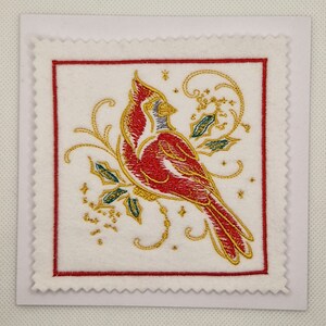 Gestickte Weihnachtskarte Cardinal Sparkle