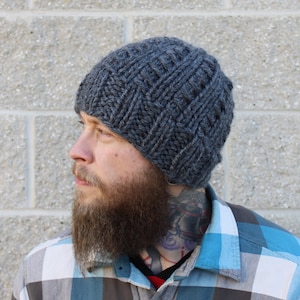 Knitting Pattern for Men's Gettysburg Knit Beanie, Men's hat, Men's Knit hat, Men's Knit Beanie, Texture, Gray Knit Beanie, Unisex Beanie image 1