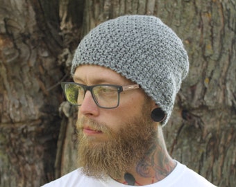 Crochet Pattern for Chicago Unisex Slouchy Hat, faux knit crochet hat, Crochet Ribbed Textured Slouchy Beanie Skull Cap Knit Look Gray