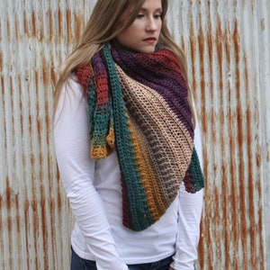 Crochet Pattern for Birmingham Blanket Scarf, Crochet Blanket Scarf, Colorful Scarf pattern, Scarf, Winter Accessory, Wrap, Boho, Bohemian