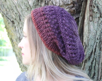 Knitting Pattern for Birmingham Lace Slouchy, Boho Slouchy, Bohemian Slouchy hat, Lace slouchy, knit slouchy pattern, knit hat pattern