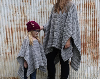 Crochet Pattern for Portland Mommy and Me Poncho, Crochet Poncho Pattern, Poncho, Ruana, Coat, Coat Alternative, Crochet Poncho Pattern