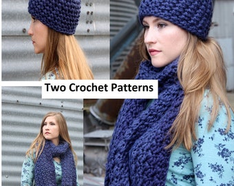 Crochet Pattern for Manhattan Hat and Scarf Collection, Two Crochet patterns, Scarf, beanie, Crochet for beginners, easy crochet pattern