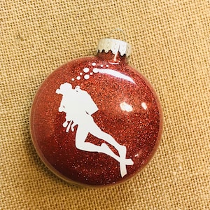 Scuba Flag Personalized Glitter Flat Disc Glass Christmas Ornament