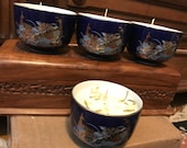 Jasmine scented candle in Blue Peacock Satsuma cups
