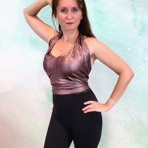 Pink Metallic Halter Top Jumpsuit | Rave Outfit Catsuit | Bachata Dancewear | Festival Dance Wear | Exotic Bodysuit | Pole Dance Wear